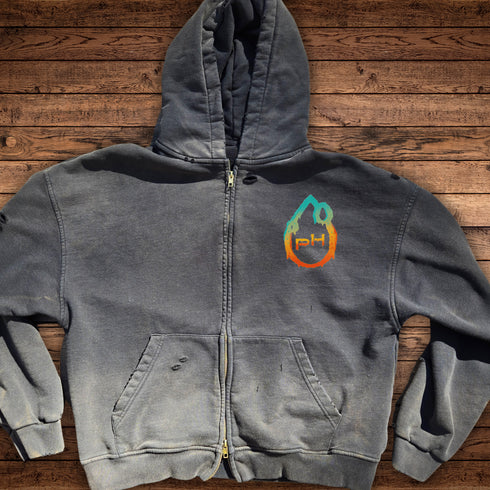 Lunar Enigma - Ultra Heavyweight Post-Apocalyptic Aesthetic Hand-Frayed Monkey Washed Zip Hoodie